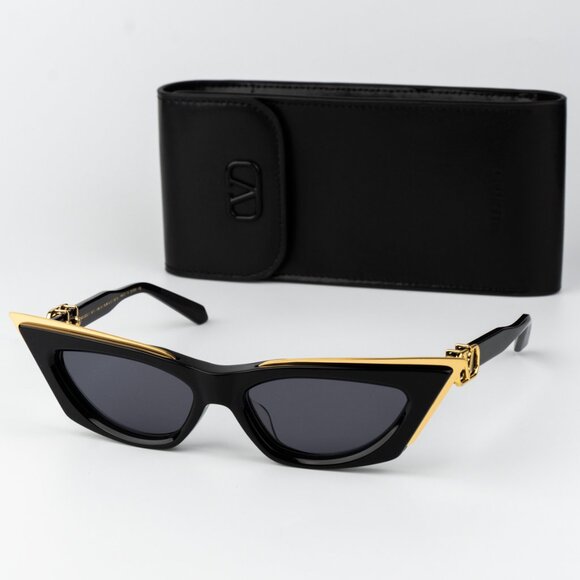 Valentino Women Sunglasses Black Gold Grey Cat Eye V-GOLDCUT - I VLS 113A 55 - Picture 14 of 15